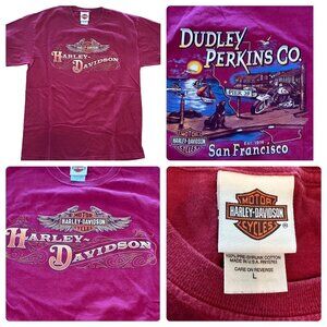 Vintage Harley Davidson T-Shirt Dudley Perkins CO San Francisco Made in USA Sz L